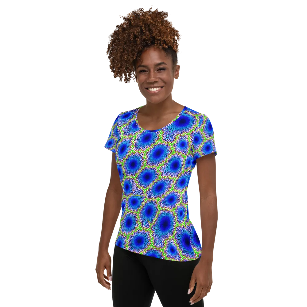 Cobalt Mosaic on Women's Athletic T-Shirt — Left