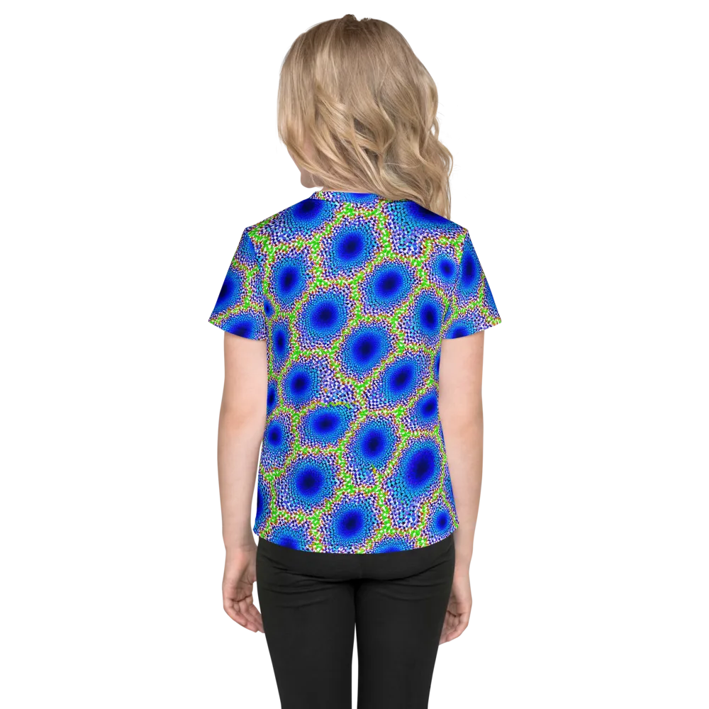 Cobalt Mosaic on Kids Crew Neck T-Shirt — Back