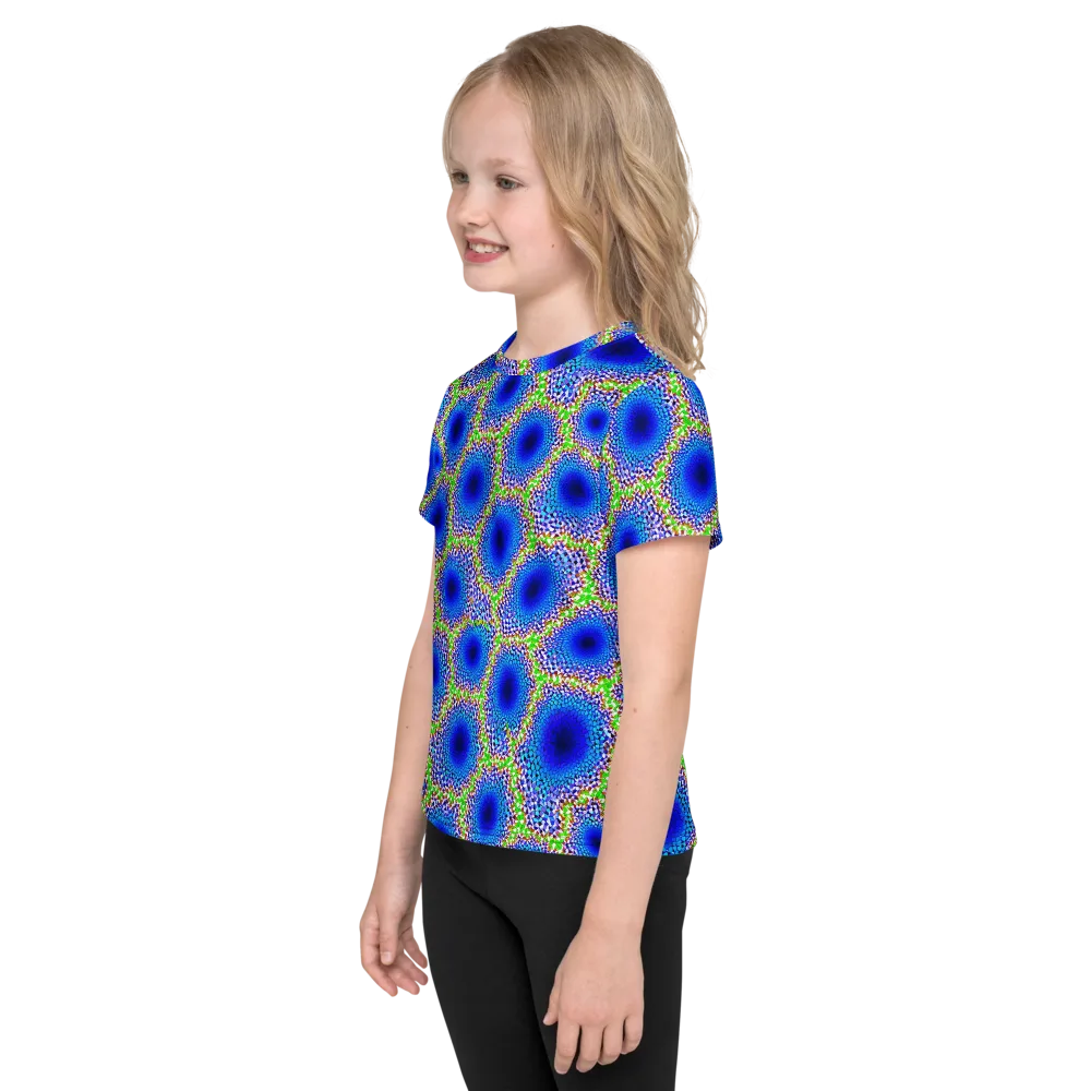 Cobalt Mosaic on Kids Crew Neck T-Shirt — Left
