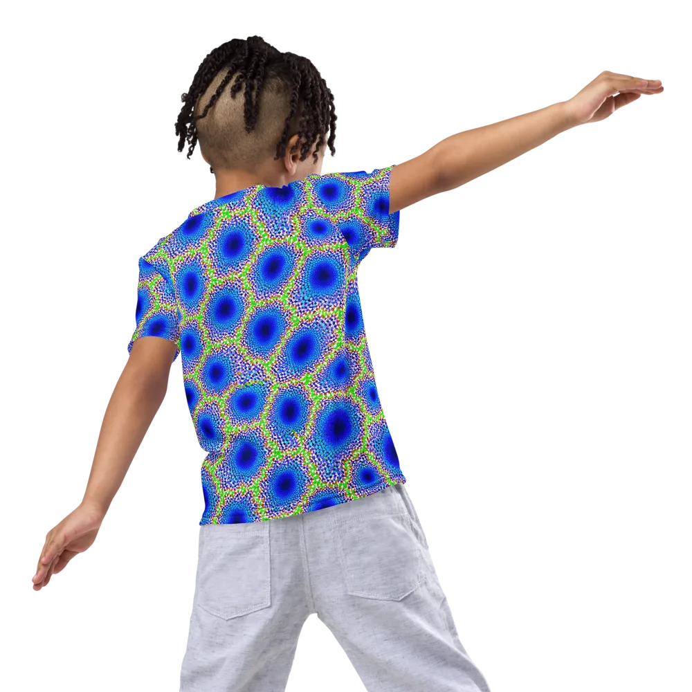 Cobalt Mosaic on Kids Crew Neck T-Shirt — Back