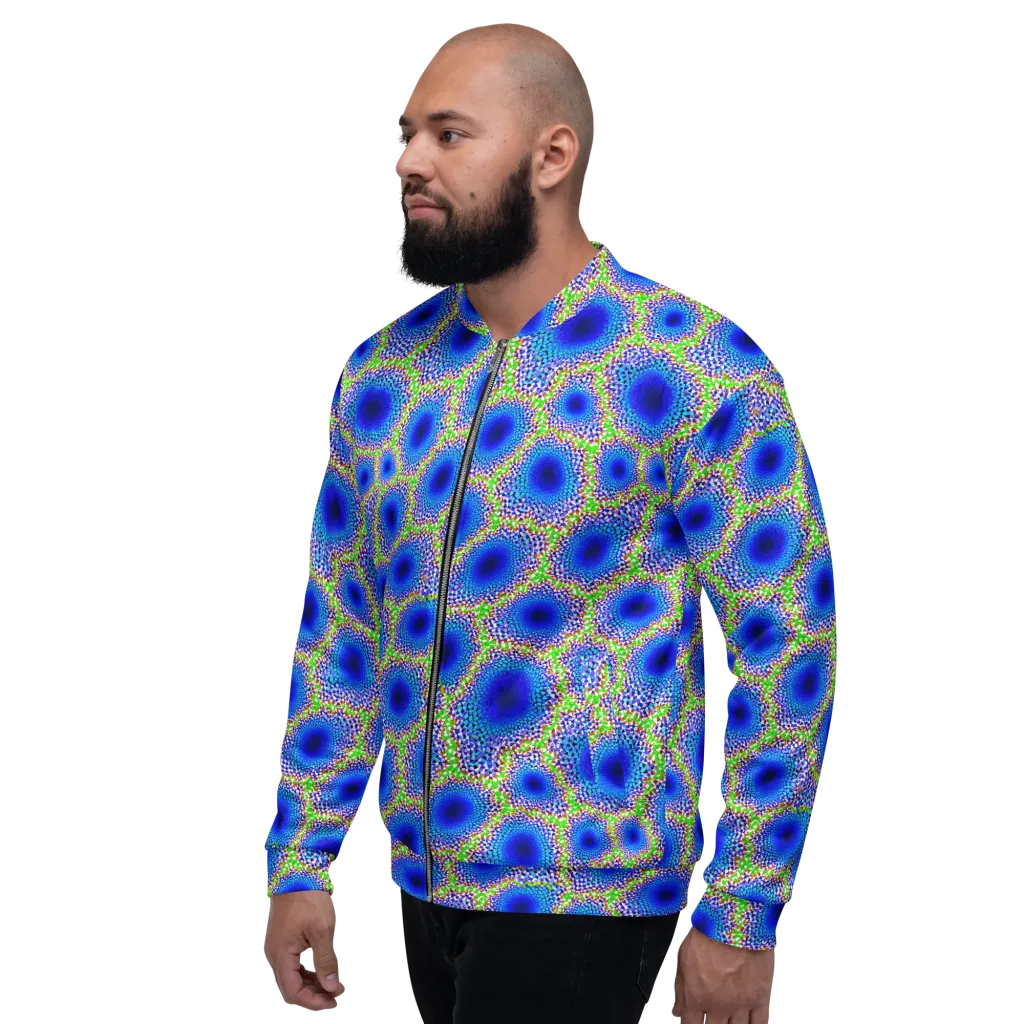 Cobalt Mosaic on Bomber Jacket — Left