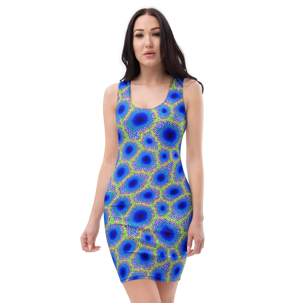 Cobalt Mosaic on Bodycon Dress — Front