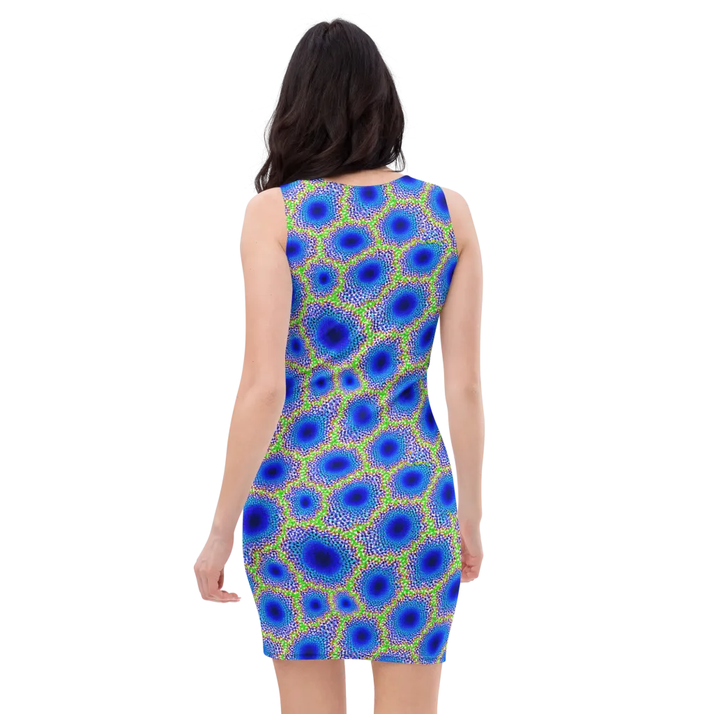 Cobalt Mosaic on Bodycon Dress — Back