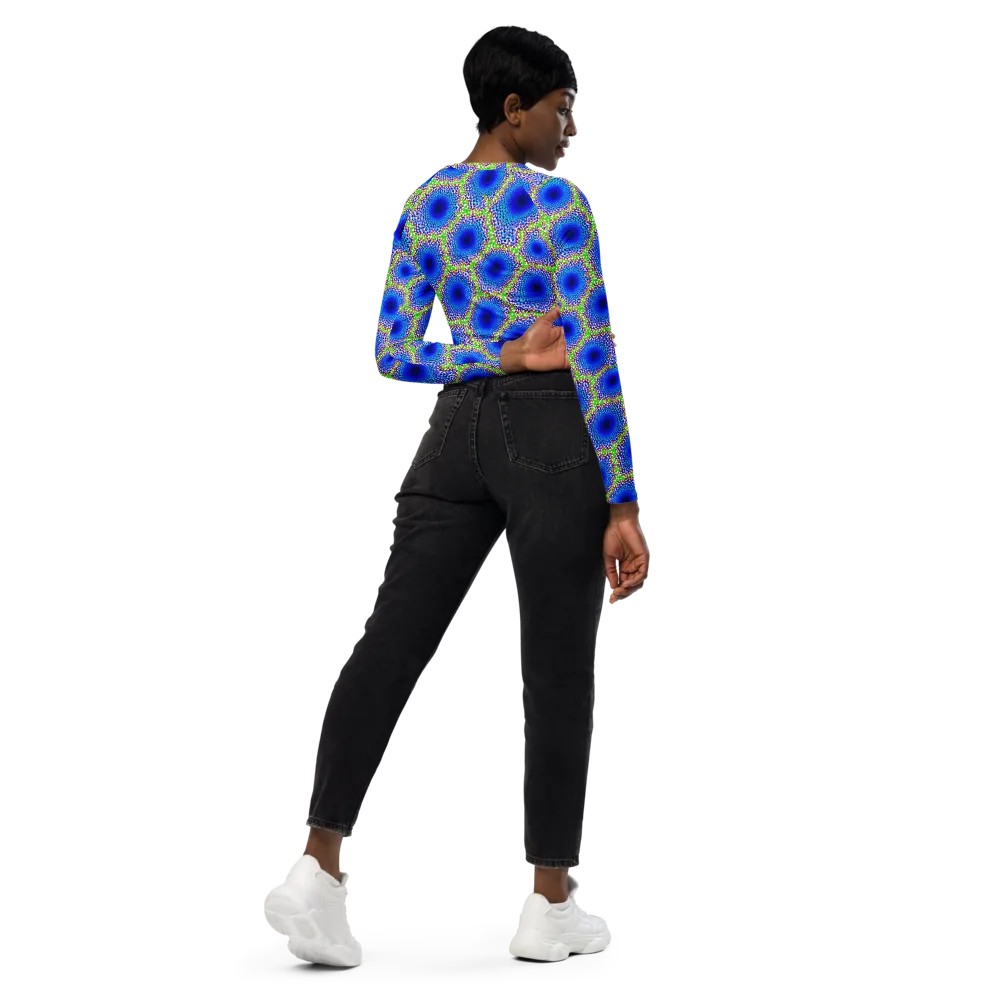 Cobalt Mosaic on Long Sleeve Crop Top — Right Back