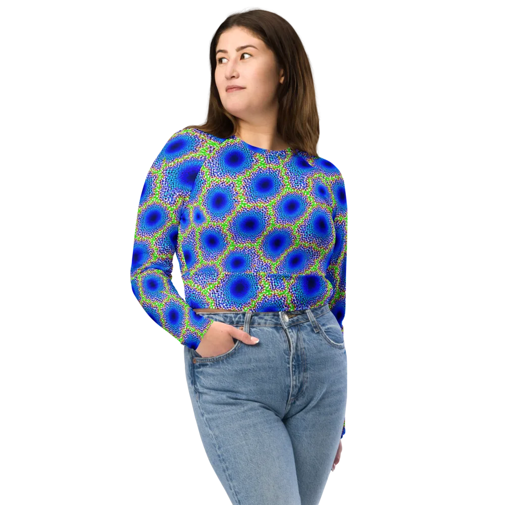 Cobalt Mosaic on Long Sleeve Crop Top — Front