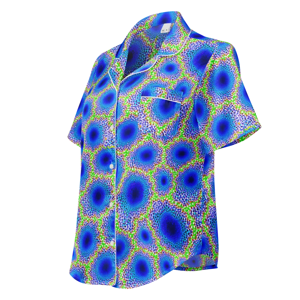 Cobalt Mosaic on Women's Short Sleeve Pajama Top — Left Front