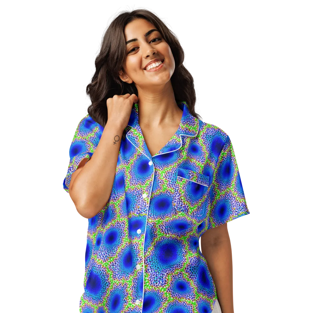 Cobalt Mosaic on Women's Short Sleeve Pajama Top — Front