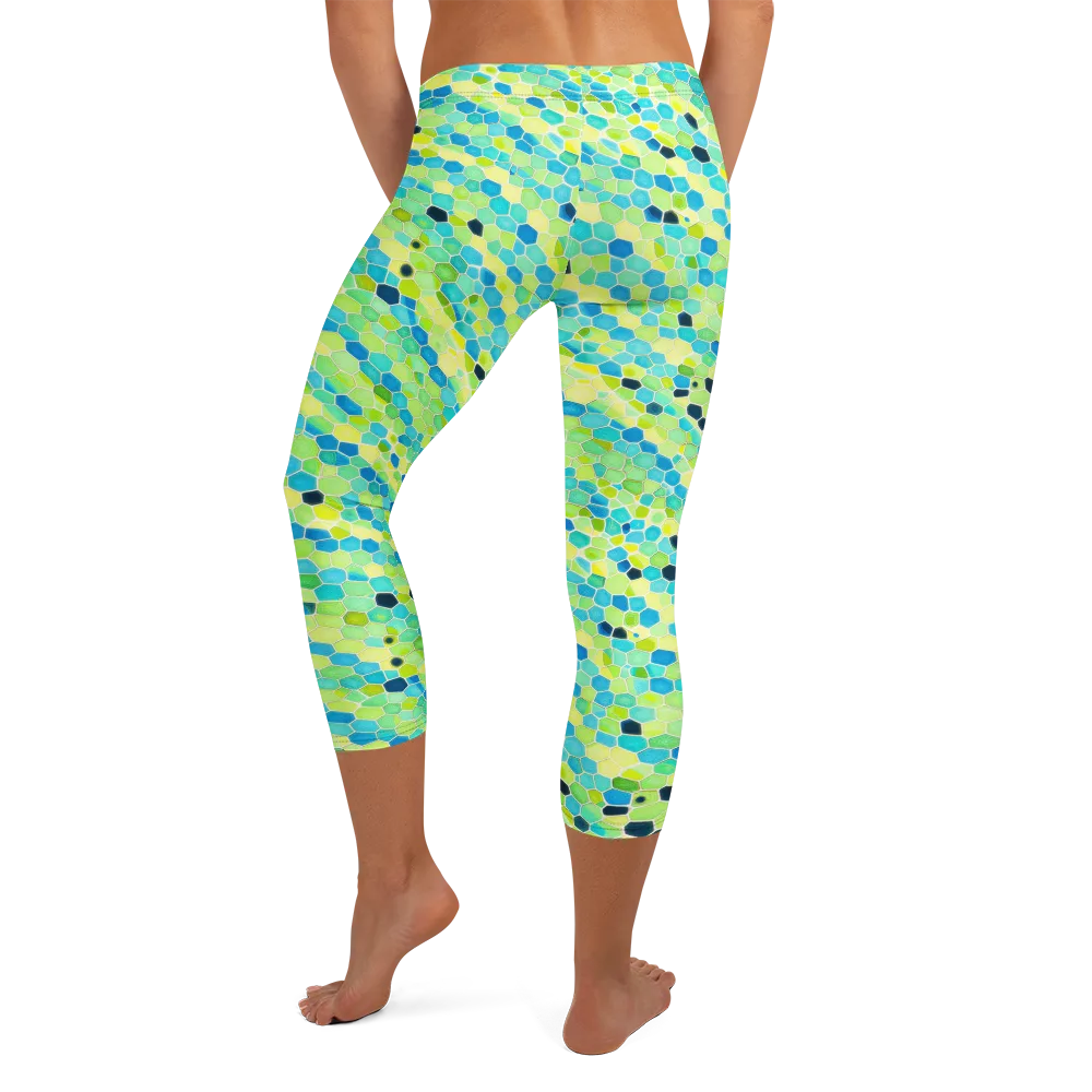 Aqua Mosaic on Capri Leggings — Back