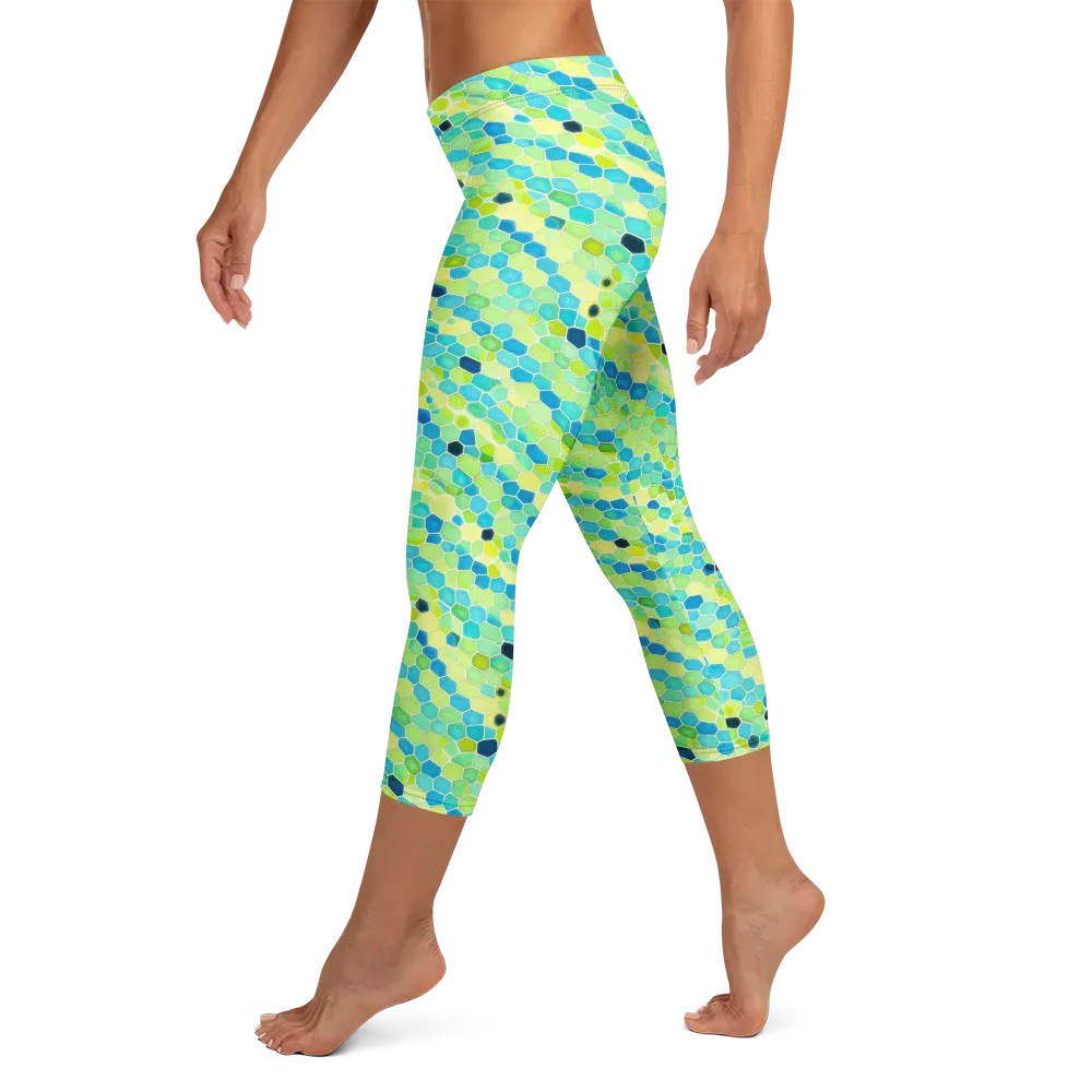 Aqua Mosaic on Capri Leggings — Left