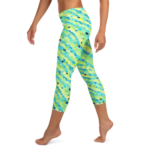 Aqua Mosaic on a Capri Leggings