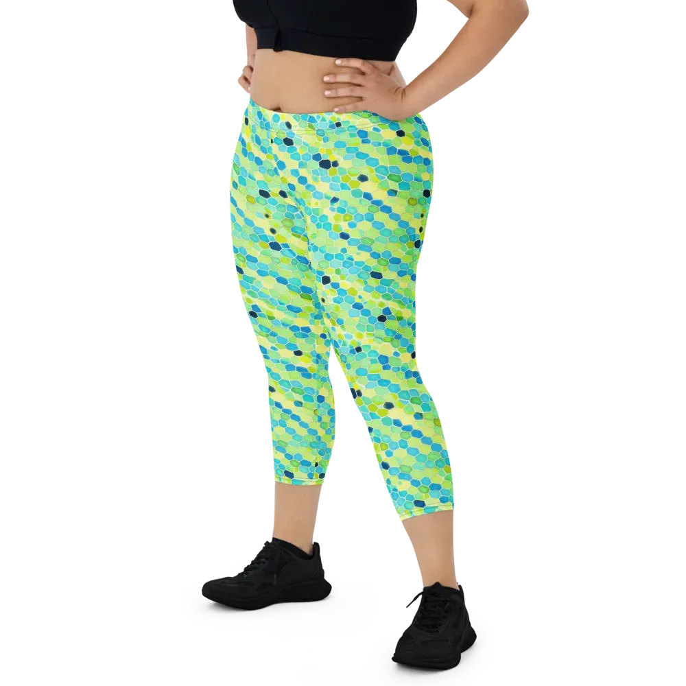 Aqua Mosaic on Capri Leggings — Front