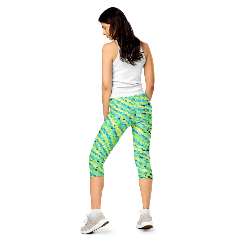 Aqua Mosaic on Capri Leggings — Back