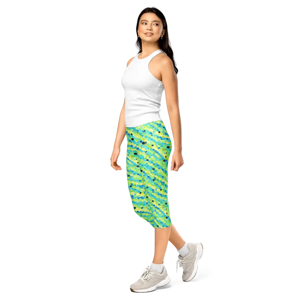 Aqua Mosaic on Capri Leggings — Left Front