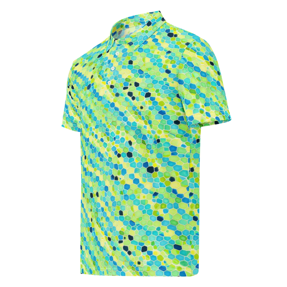 Aqua Mosaic on Men's Slim Fit Polo Shirt — Left Front