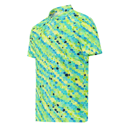 Aqua Mosaic on a Men's Slim Fit Polo Shirt