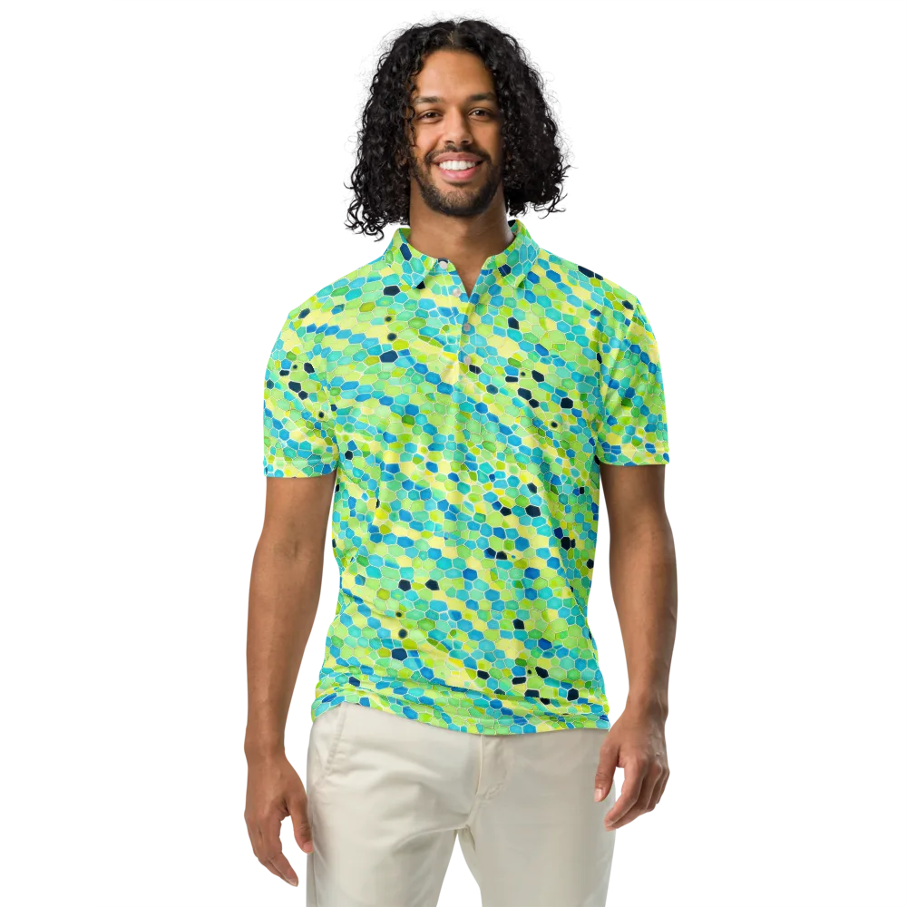 Aqua Mosaic on Men's Slim Fit Polo Shirt — Front