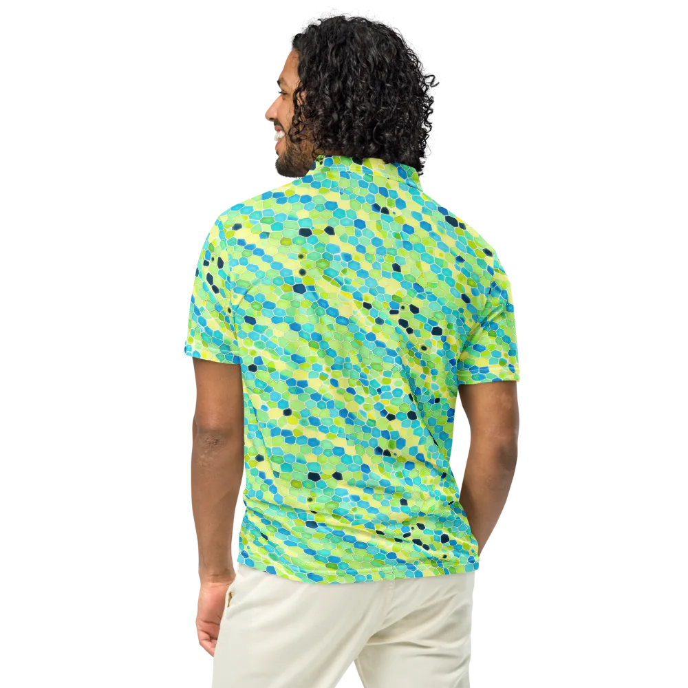 Aqua Mosaic on Men's Slim Fit Polo Shirt — Back