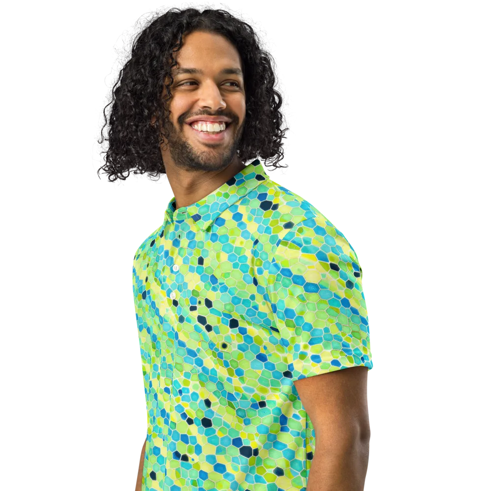 Aqua Mosaic on Men's Slim Fit Polo Shirt — Left Front