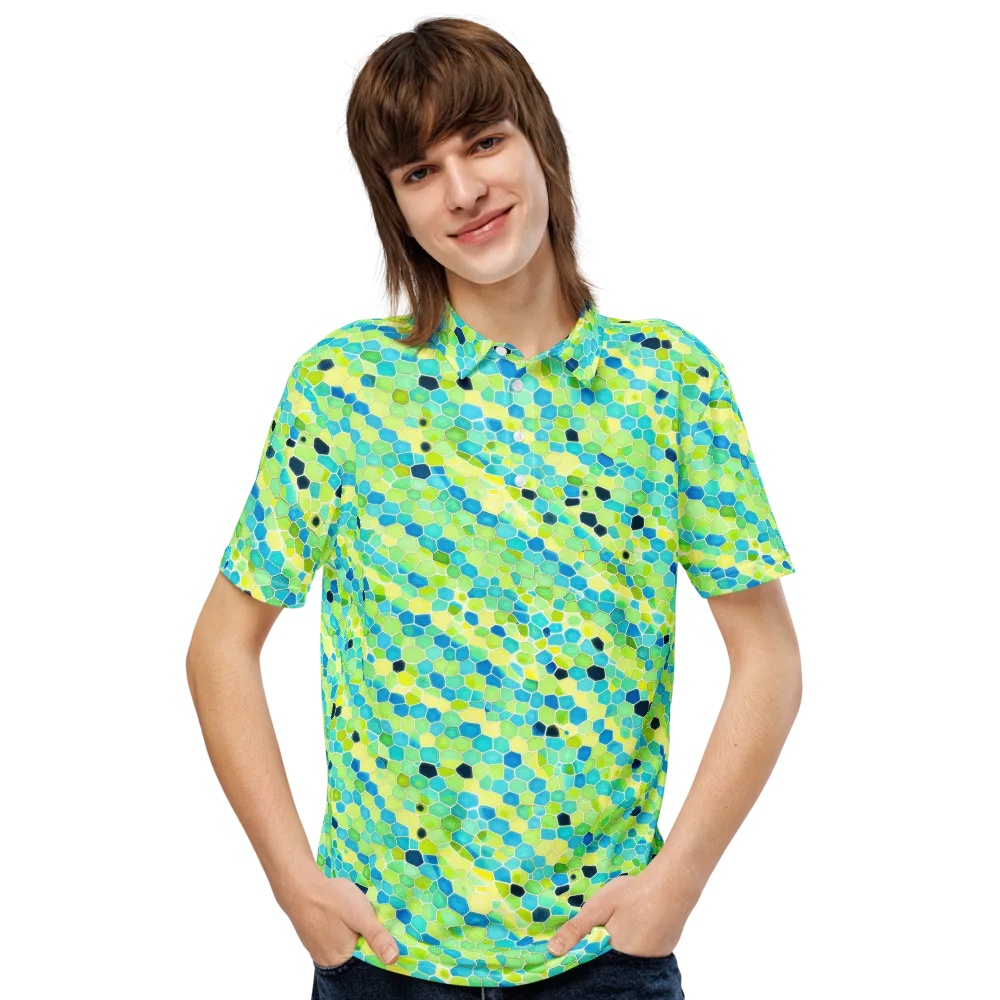 Aqua Mosaic on Men's Slim Fit Polo Shirt — Front