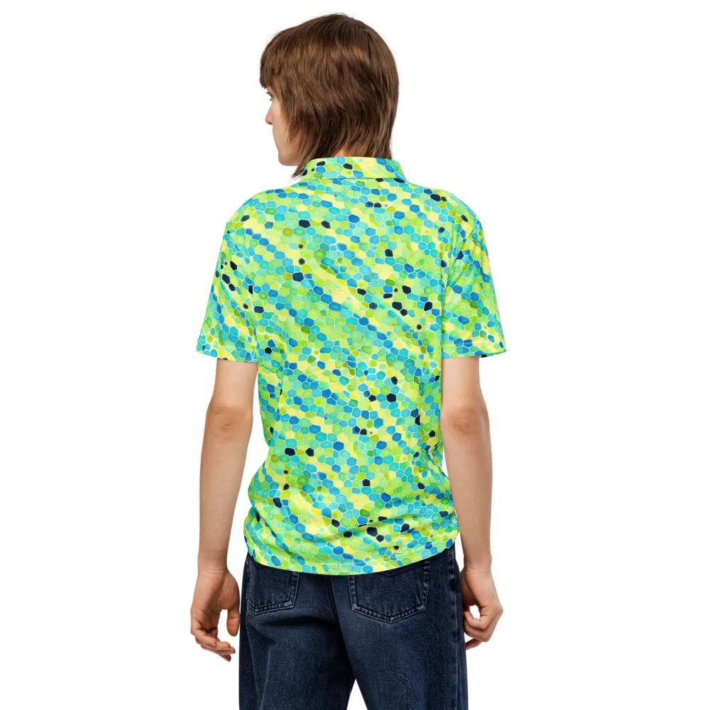 Aqua Mosaic on Men's Slim Fit Polo Shirt — Back