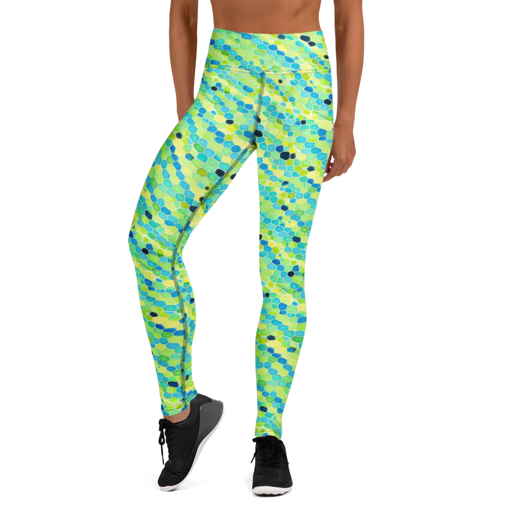 Aqua Mosaic on Yoga Leggings — Front
