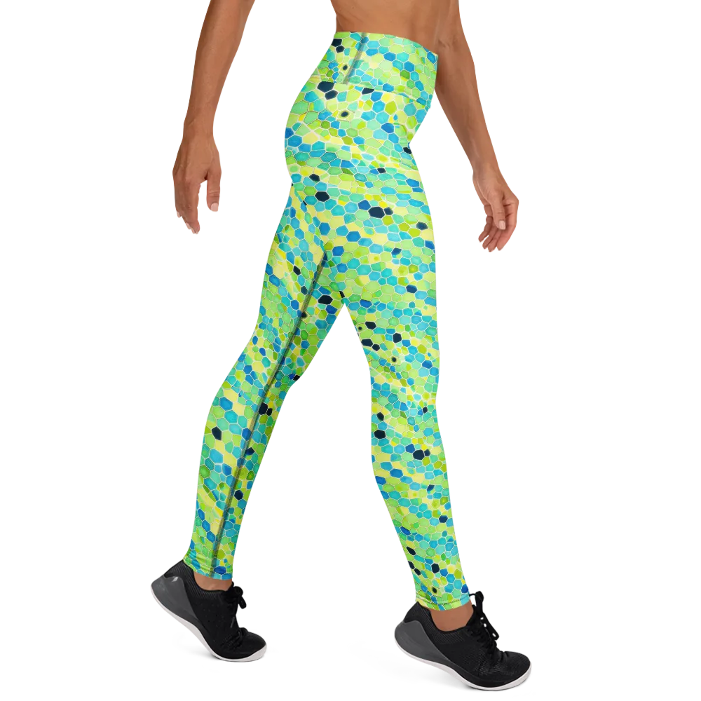 Aqua Mosaic on Yoga Leggings — Right