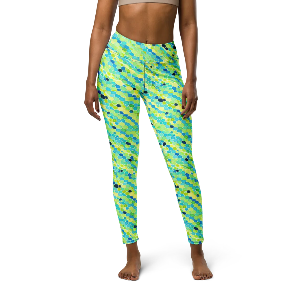 Aqua Mosaic on Yoga Leggings — Front