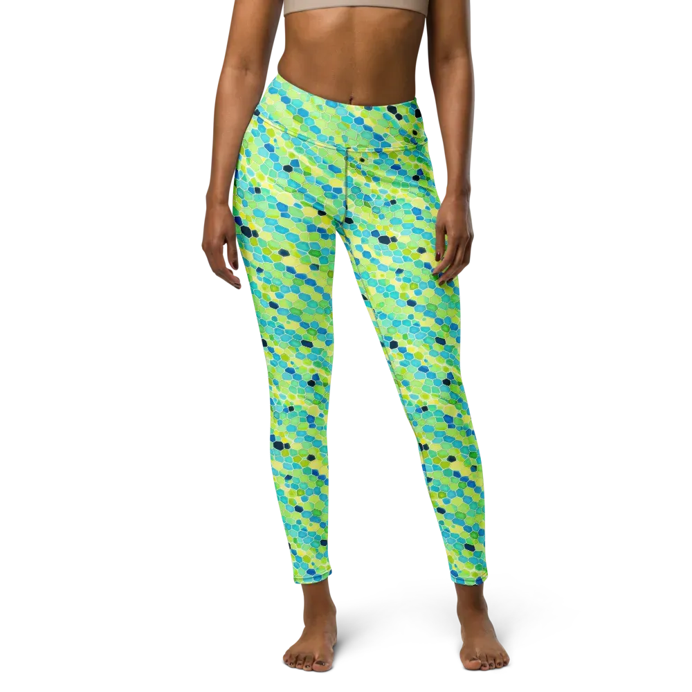 Aqua Mosaic on Yoga Leggings — Front
