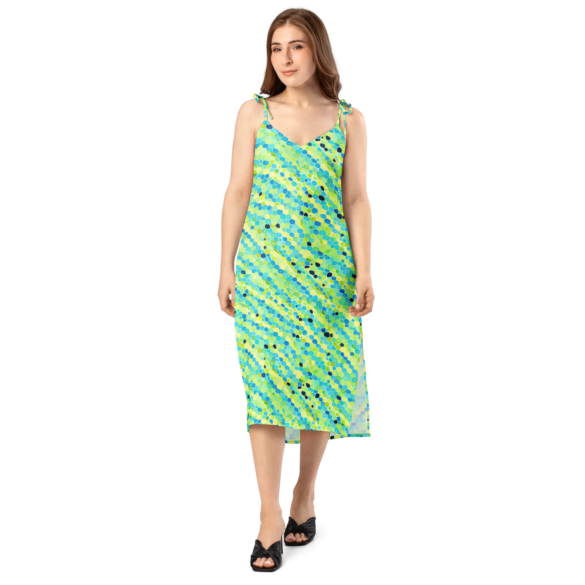 Aqua Mosaic on Slip Dress — Front