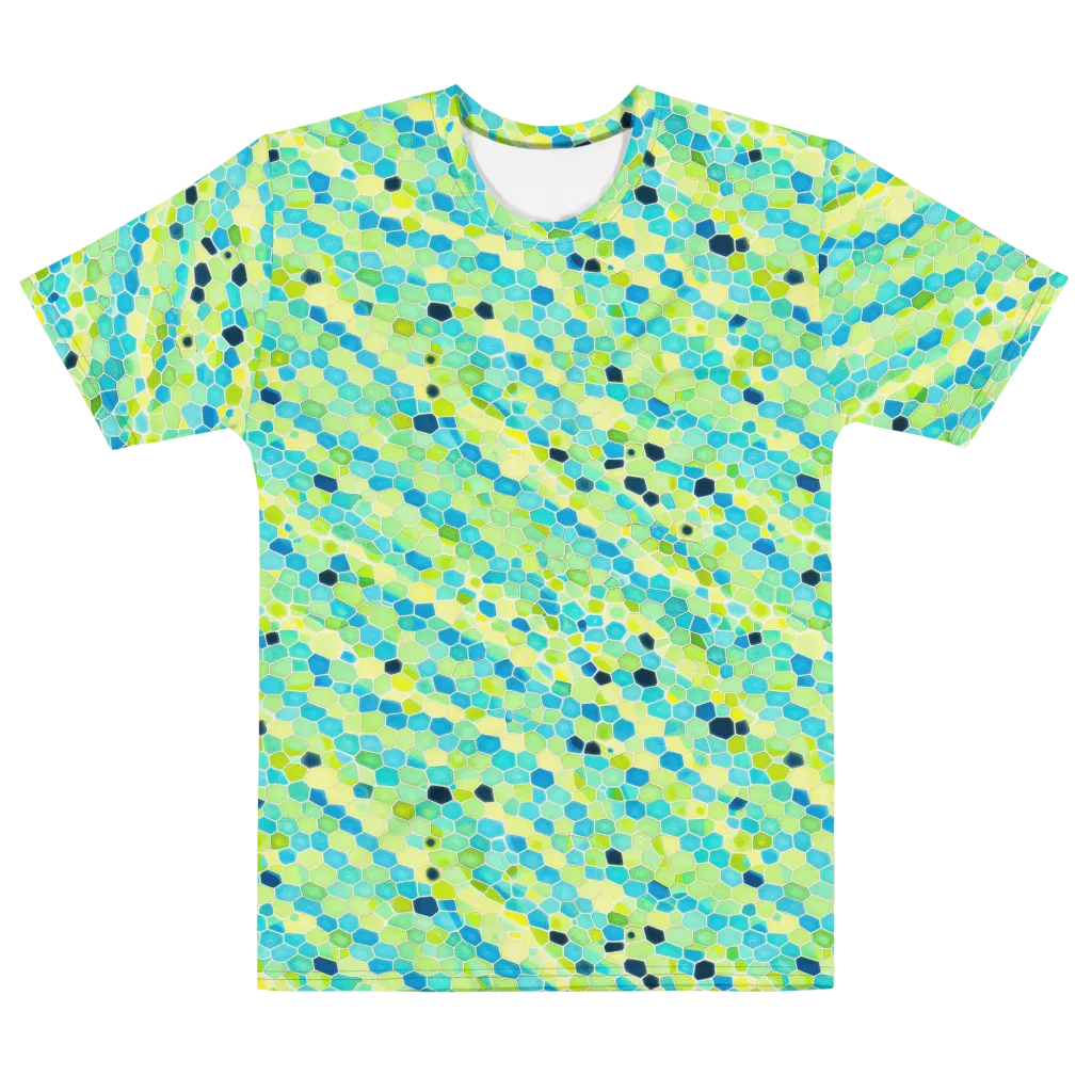 Aqua Mosaic on Men's Cotton Crew Neck T-Shirt — Front