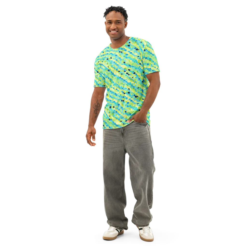 Aqua Mosaic on Men's Cotton Crew Neck T-Shirt — Front