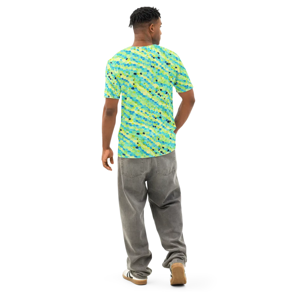 Aqua Mosaic on Men's Cotton Crew Neck T-Shirt — Back