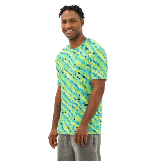 Aqua Mosaic on a Men's Cotton Crew Neck T-Shirt