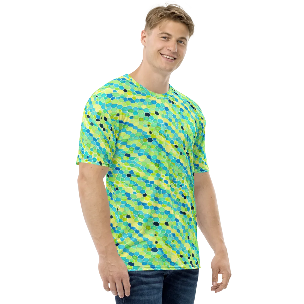 Aqua Mosaic on Men's Crew Neck T-Shirt — Right