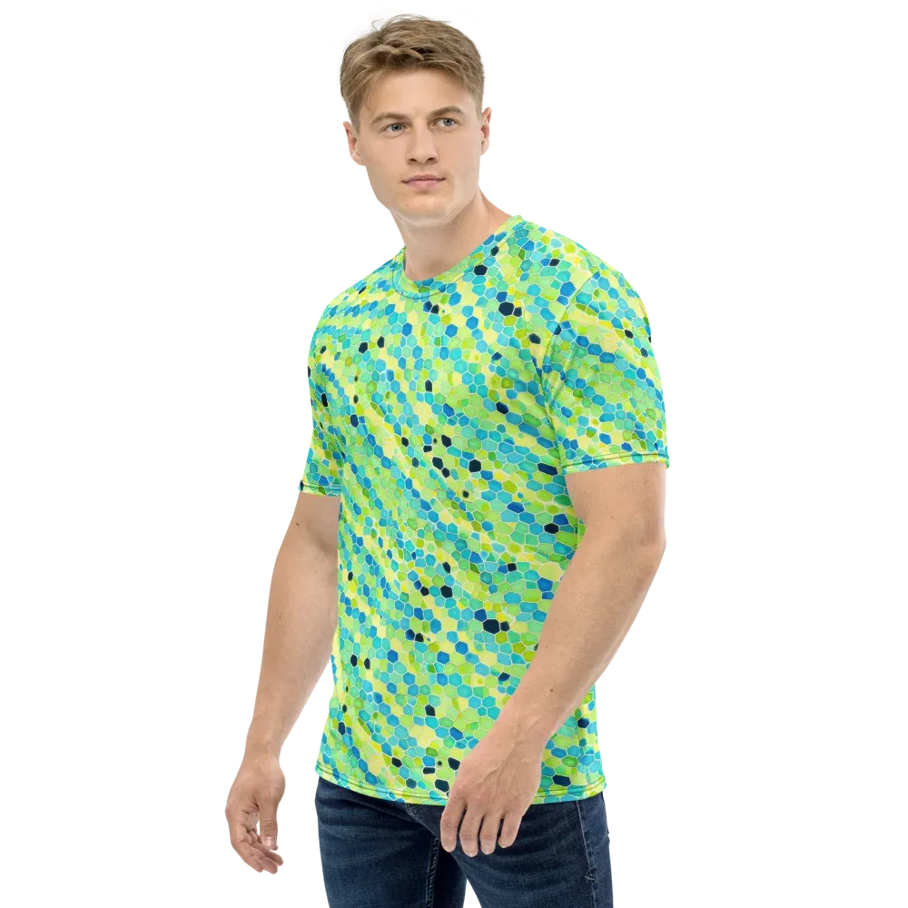 Aqua Mosaic on Men's Crew Neck T-Shirt — Left