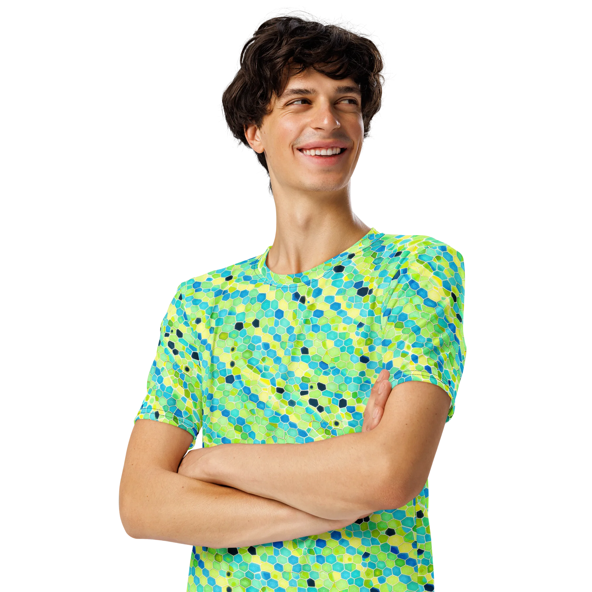 Aqua Mosaic on Men's Crew Neck T-Shirt — Left Front