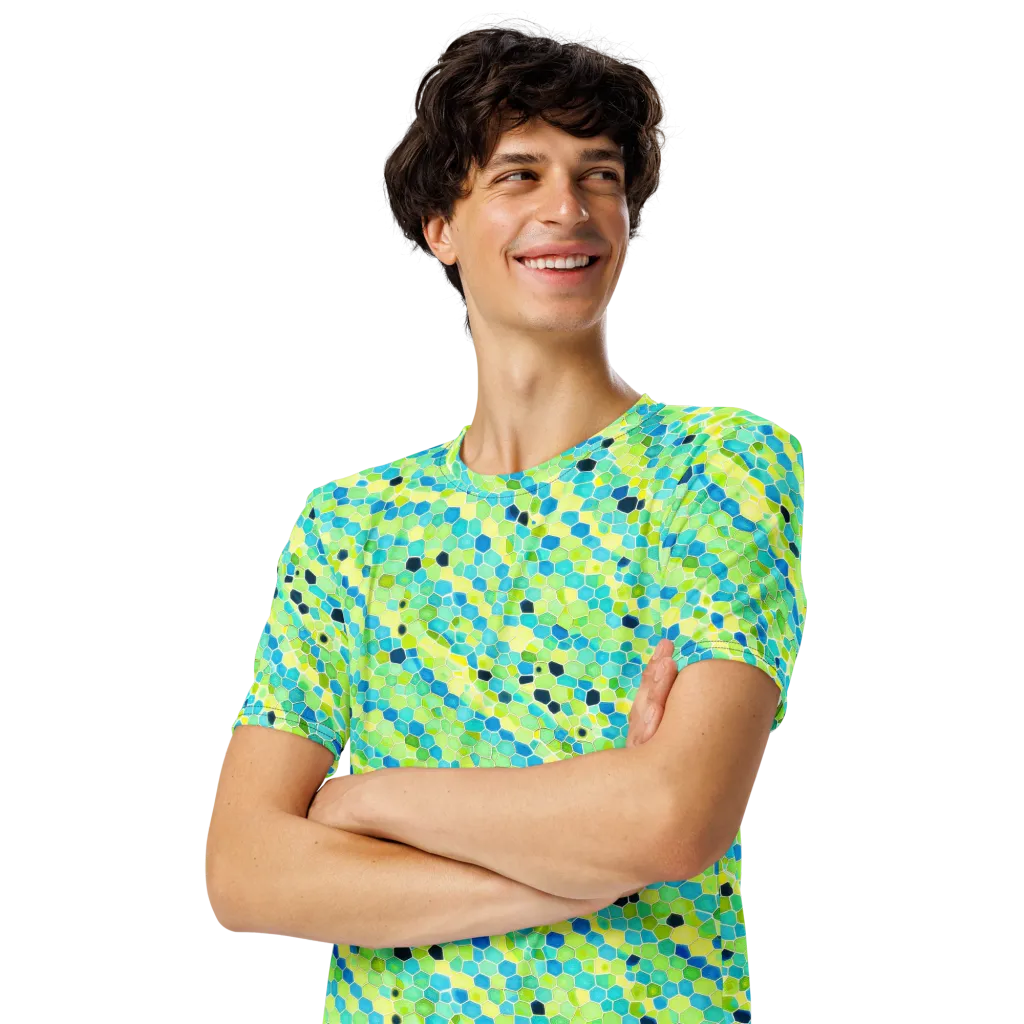 Aqua Mosaic on Men's Crew Neck T-Shirt — Left Front