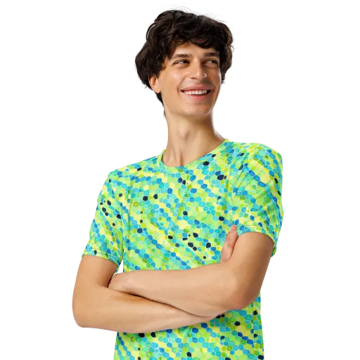 Aqua Mosaic on a Men's Crew Neck T-Shirt