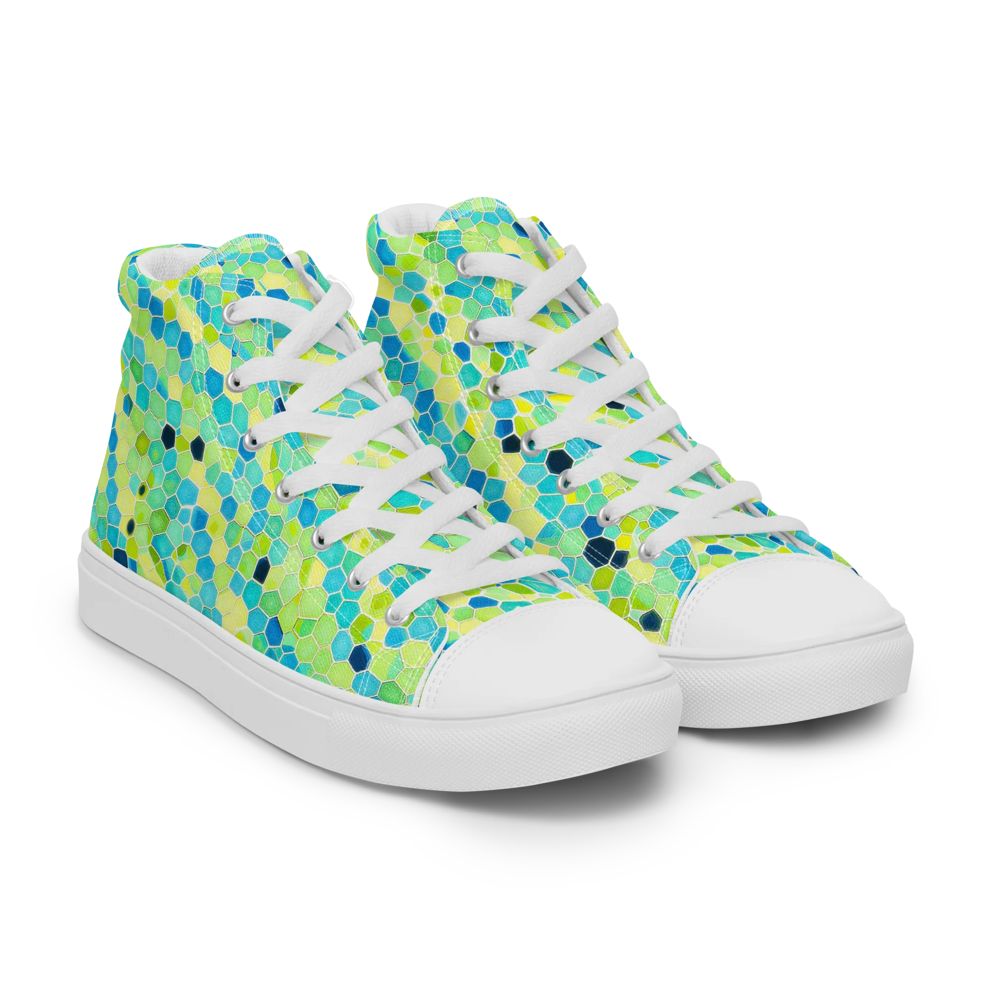 Aqua Mosaic on Men's High Top Canvas Shoes — Right Front