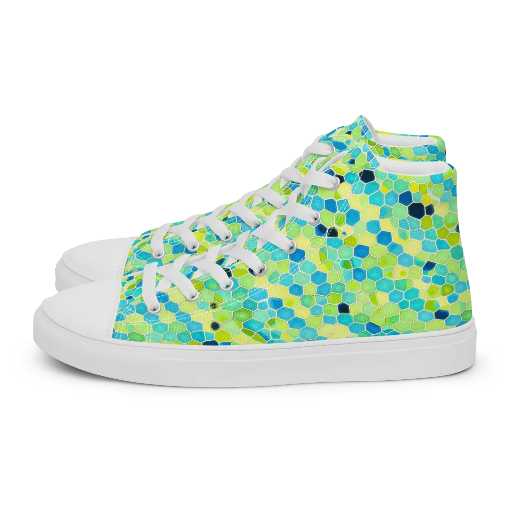 Aqua Mosaic on Men's High Top Canvas Shoes — Left