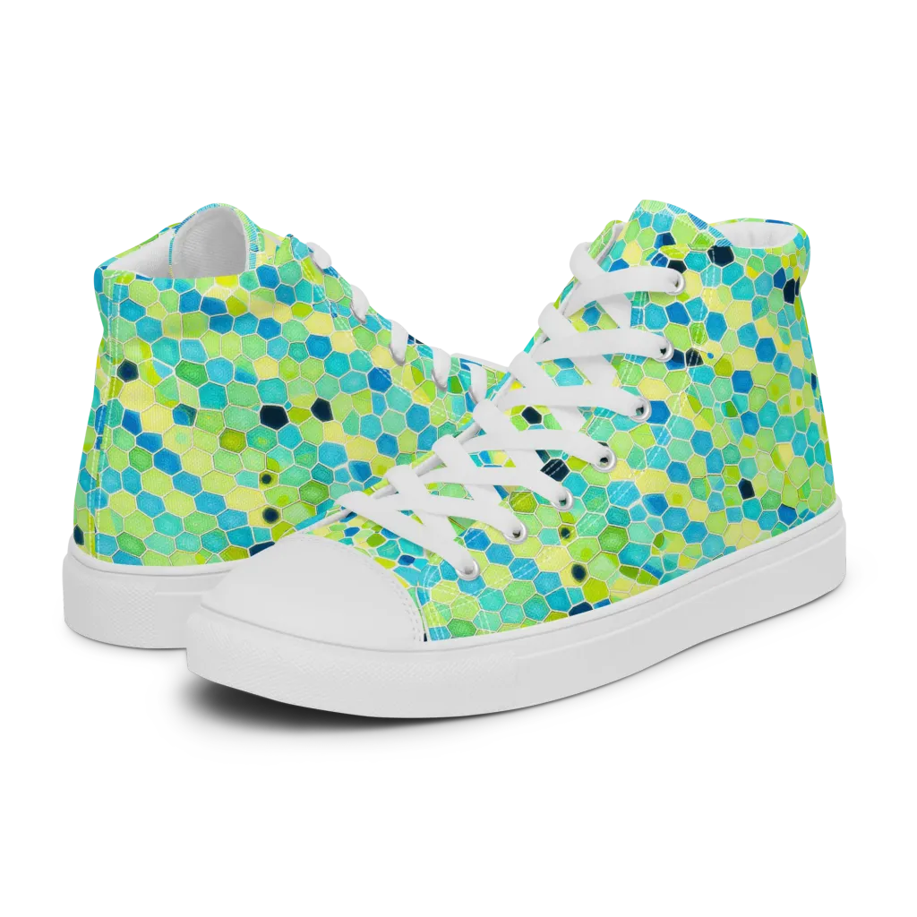 Aqua Mosaic on Men's High Top Canvas Shoes — Left