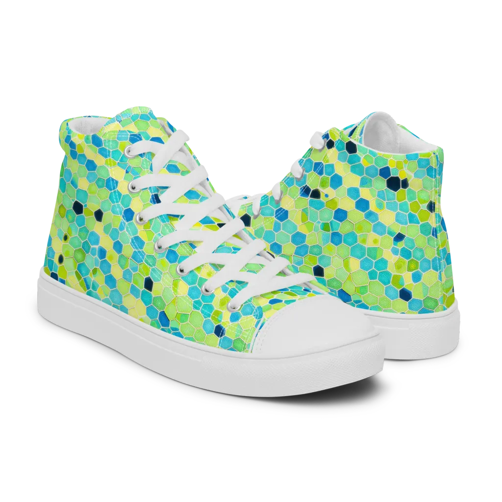 Aqua Mosaic on Men's High Top Canvas Shoes — Right
