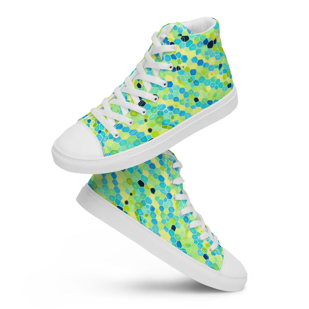 Aqua Mosaic on Men's High Top Canvas Shoes — Front