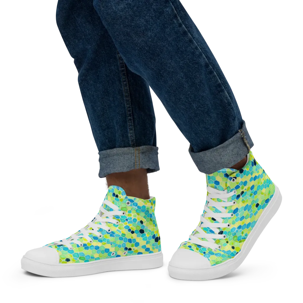 Aqua Mosaic on Men's High Top Canvas Shoes — Left