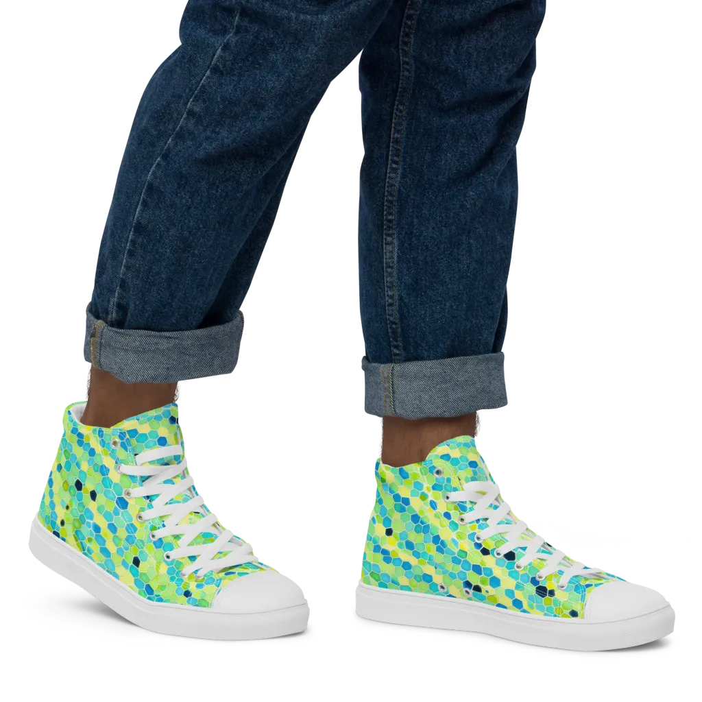 Aqua Mosaic on Men's High Top Canvas Shoes — Right
