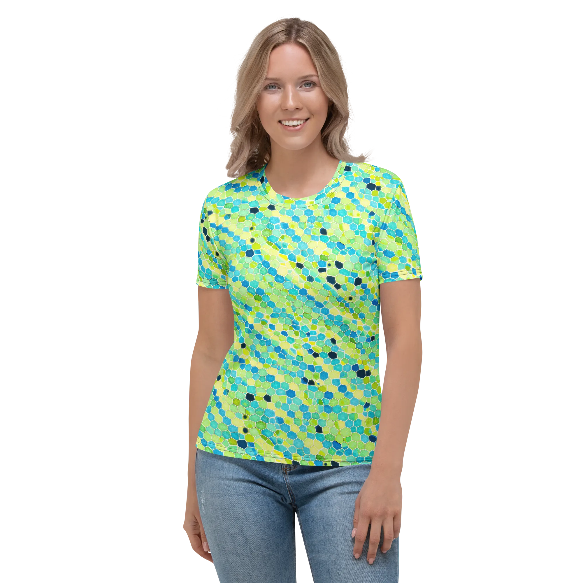 Aqua Mosaic on Women's Crew Neck T-Shirt — Front