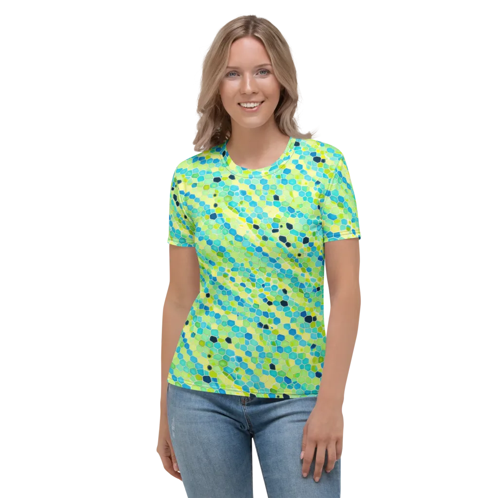 Aqua Mosaic on Women's Crew Neck T-Shirt — Front