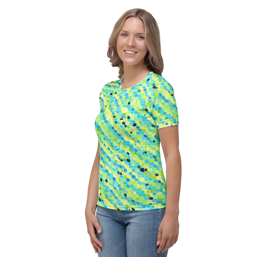 Aqua Mosaic on Women's Crew Neck T-Shirt — Left