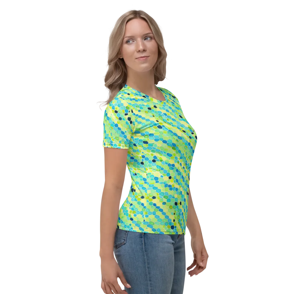 Aqua Mosaic on Women's Crew Neck T-Shirt — Right