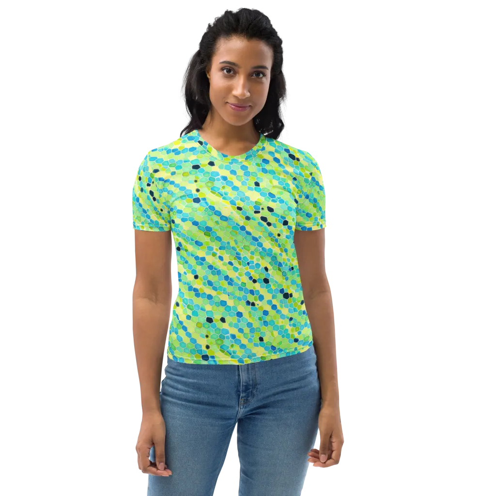 Aqua Mosaic on Women's Crew Neck T-Shirt — Front